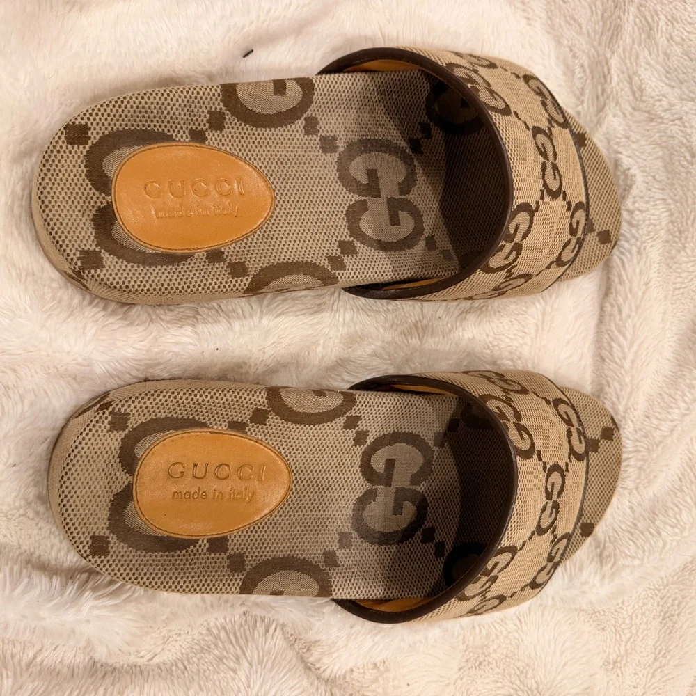 Gucci Men’s GG Beige Canvas Slides - Picture 3 of 6